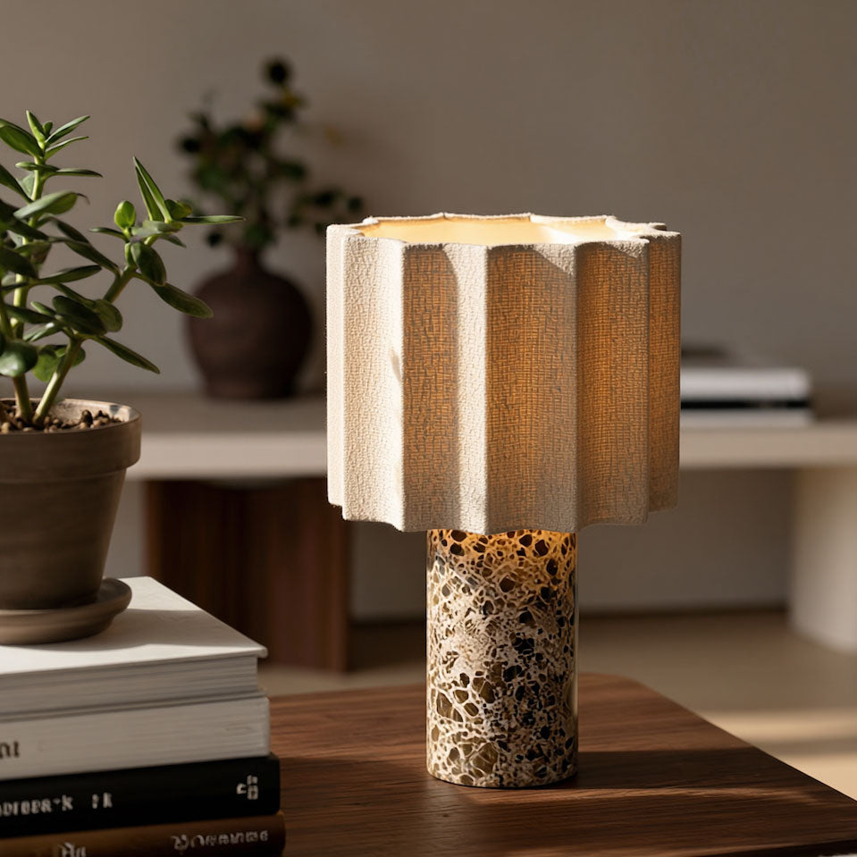 Petra Cordless Linen & Marble Table Lamp