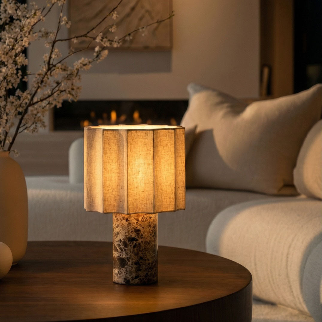 Petra Cordless Linen & Marble Table Lamp