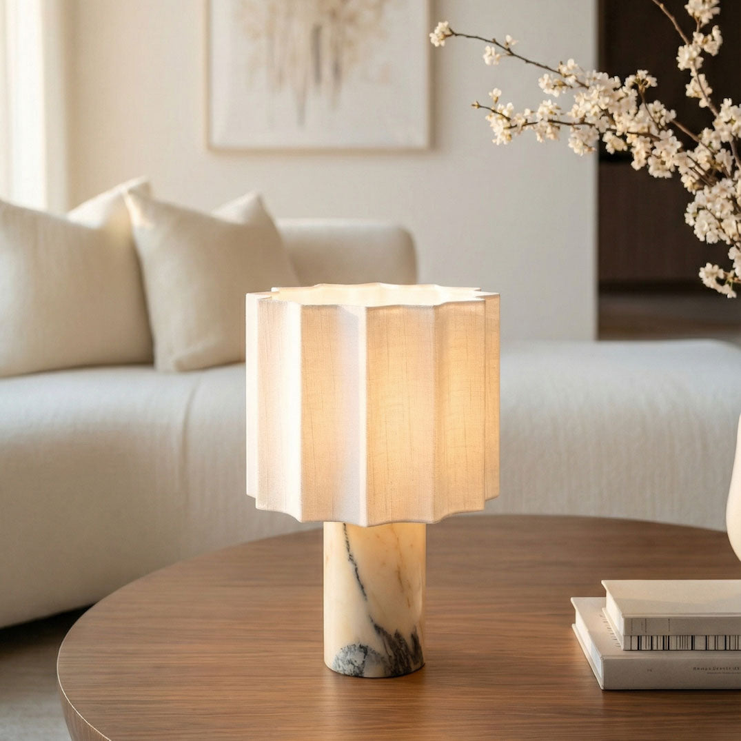 Petra Cordless Linen & Marble Table Lamp
