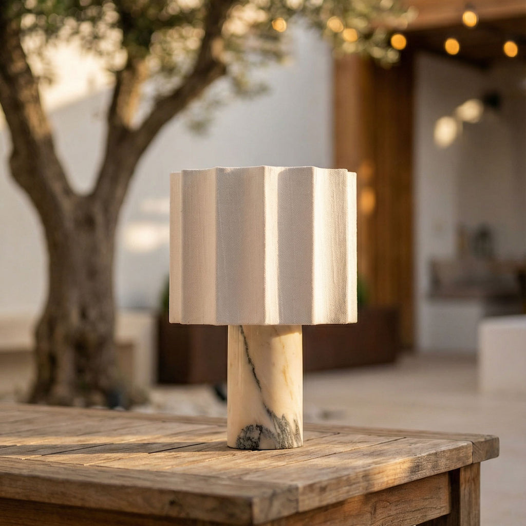 Petra Cordless Linen & Marble Table Lamp
